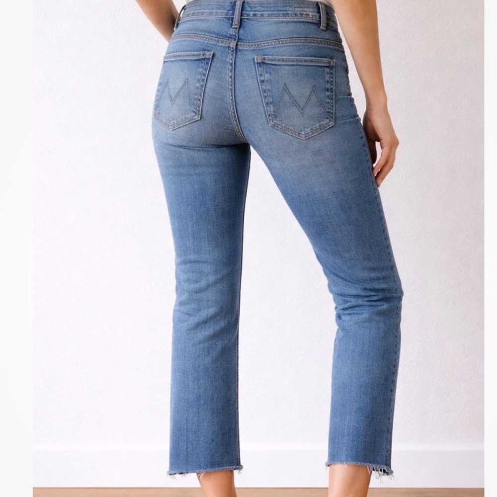 MOTHER High Rise Cropped Straight Jeans in Medium Blue Wash